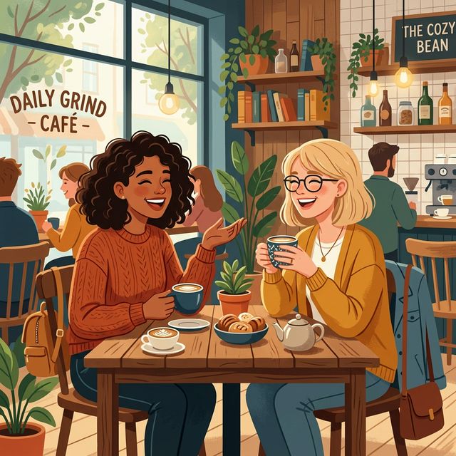 카페에 앉아 대화하는 사람들의 모습