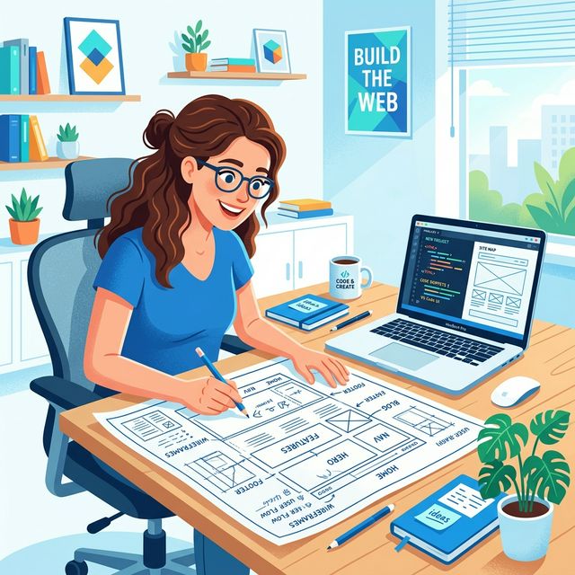 노트북과 커피가 놓인 책상에서 무언가를 계획하는 모습