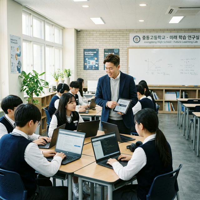 AI와 함께하는 현대적인 교실 수업 장면