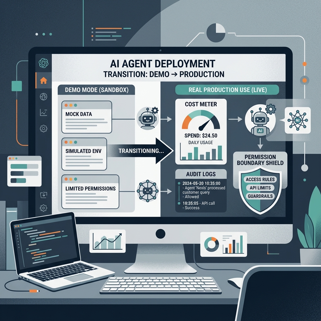 오픈소스 AI 에이전트를 실제 운영 환경에 배치하는 모습을 표현한 일러스트