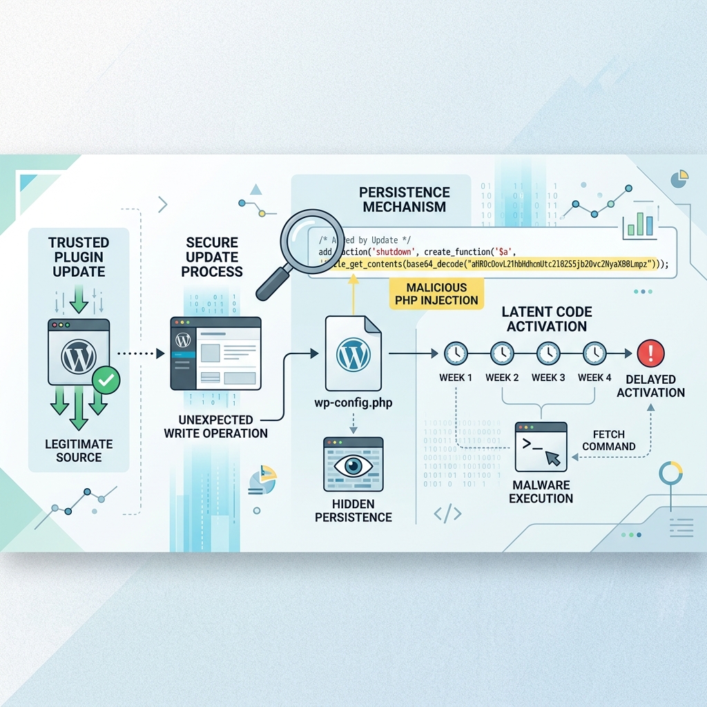 wp-config.php에 남은 잔존 감염과 지연 활성화 흐름